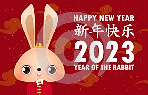 Happy Chinese new year 2023 greeting card, the year of the rabbit zodiac, Little bunny greeting  poster, banner, brochure