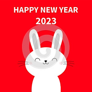 Happy Chinese New Year 2023. The year of the rabbit. Bunny face. Cute cartoon kawaii funny smiling baby character. Long ears. Farm