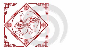 Happy Chinese New Year 2023, Year of the Rabbit Celebration Greeting Animation with Oriental ornamental elements and