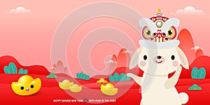 Happy Chinese new year 2023 year of the rabbit, cute Little bunny happy new year, HNY, gong xi fa cai, greeting card  Cartoon