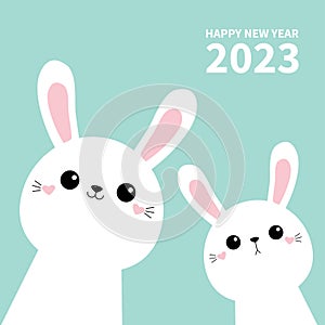 Happy Chinese New Year 2023. The year of the rabbit. Two bunny face head icon set. Cute kawaii hare animal. Cartoon funny baby