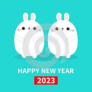 Happy Chinese New Year 2023. The year of the rabbit. Two bunny friends set. Farm animal. Cute cartoon kawaii funny baby character