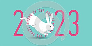 Happy Chinese new year 2023, the year of the rabbit zodiac. Little bunny greeting card, poster, banner, brochure, calendar.