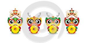 Happy Chinese new year 2024 and group little dragon holding coins of gold, gong xi fa cai