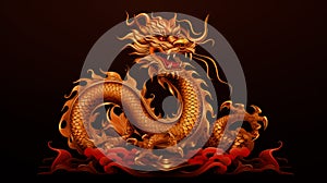 Happy Chinese new year 2024. Traditional Golden Chinese dragon zodiac sign on black color background. Generative ai