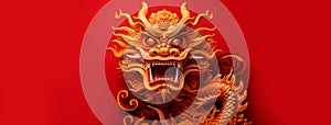 Happy Chinese new year 2024. Traditional Golden Chinese dragon zodiac sign on red color background. Generative ai image