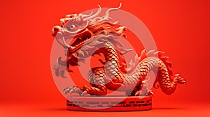 Happy Chinese new year 2024. Traditional red Chinese dragon zodiac sign on red color background. Generative ai image