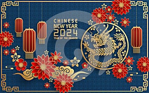 Happy chinese new year 2024 year of the chinese dragon zodiac with on color Background