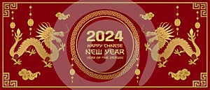 Happy Chinese new year 2024. Year of the dragon. New year horizontal backgaund with dragon.Vector.