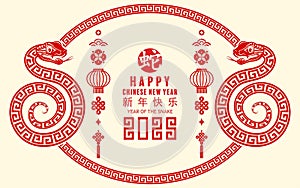 Happy chinese new year 2025 year of the snake zodiac sign.