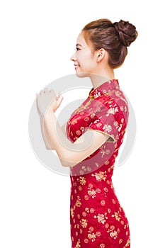 Happy Chinese new year. beautiful young Asian woman with gesture