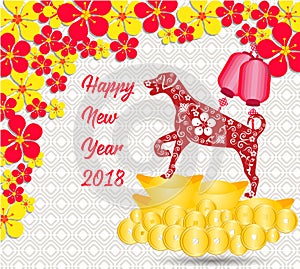 Happy Chinese new year 2018 card is Gold coins money - year of dog.