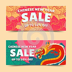 chinese new year celebration horizontal sale banners set