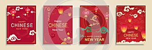 Happy Chinese New Year cover brochure set in flat design. Vector illustration.