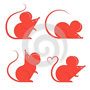 Happy Chinese new year design. 2020 Rat zodiac. Cute decorated mouses collection. Japanese, Korean, Vietnamese new year. Vector