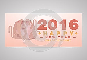 Happy Chinese New Year 2016 Greeting Card Monkey Family