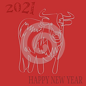 Happy chinese new year 2021 with head ox zodiac sign on red chinese culture texture background vector design