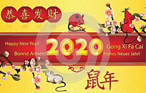 Happy Chinese New Year of the Rat 2020! - yellow and red greeting card