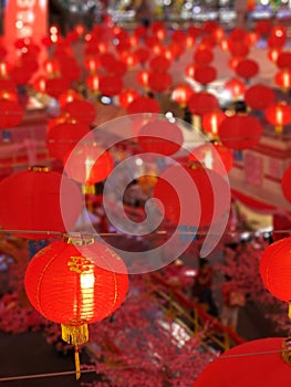 Happy Chinese new year red lanterns circle light decorative festival