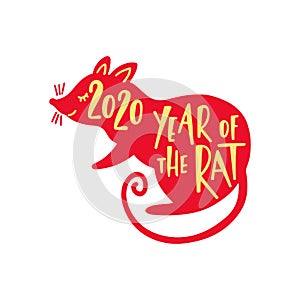 Happy Chinese New Year typography greeting card. 2020 Year of the Rat. Hand drawn lettering design.