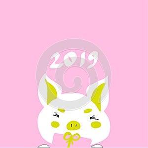 Happy chinese new year 2019 Zodiac sign Year of the pig. Lovely pig with flowers. Vector illustration