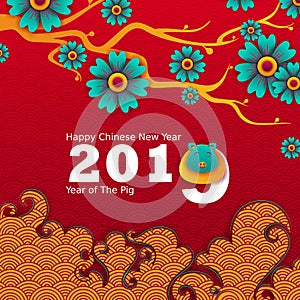 Happy Chinese New Year2019, Year of Pig greeting background