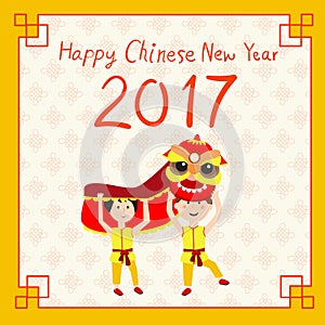 Happy Chinese rooster New Year 2017 lion dance vector illustrat