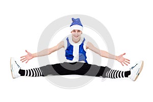 Happy Christmas boy in blue santa hat