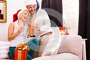 Happy Christmas couple celebrating New Year