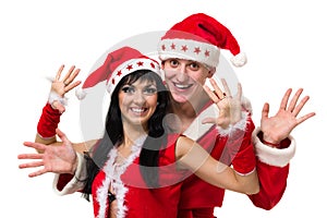 Happy christmas couple, isolated over white