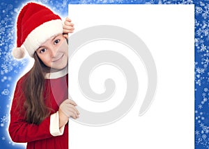 Happy Christmas girl holding blank banner