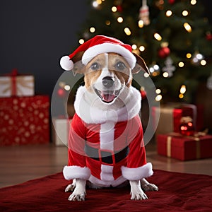 Happy Christmas Jack Russell dog poses for camera