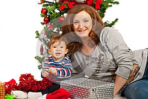 Happy Christmas mother and baby