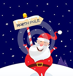 Happy Christmas Santa with North pole sign