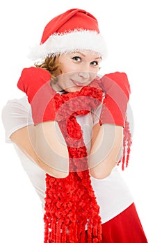Happy Christmas woman compresses his fists