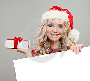 Happy Christmas Woman Fashion Model in Santa Hat