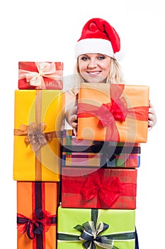 Happy Christmas woman giving present