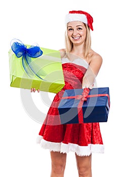 Happy Christmas woman giving presents