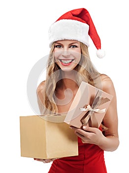 Happy Christmas woman holding gift