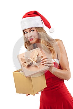 Happy Christmas woman holding gift