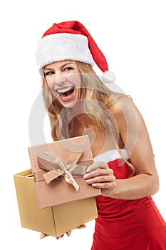 Happy Christmas woman holding gift