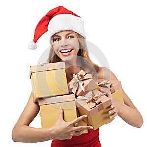 Happy Christmas woman holding gifts