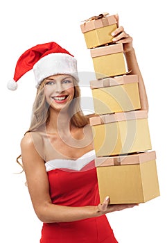 Happy Christmas woman holding gifts