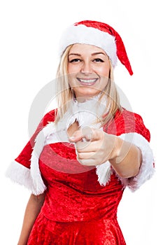 Happy Christmas woman pointing