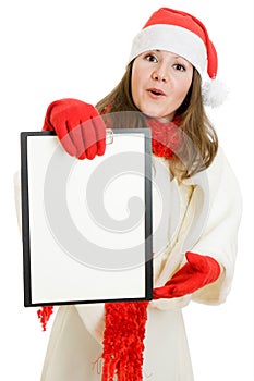 Happy Christmas woman with tablet in hand