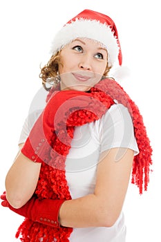 Happy Christmas woman wistfully looking up