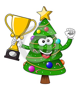 Happy Christmas or xmas character mascot winner cup isolated on white