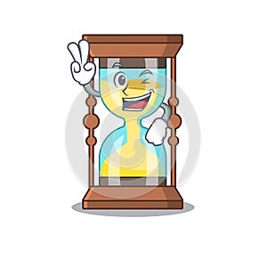 Happy chronometer cartoon design concept with two fingers