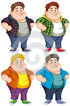 Happy chubby boy cartoon in different hair colour