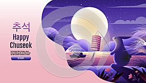 Happy Chuseok, Mid autumn festival. rabbits , Moon Festival , Thanksgiving in korea ,vector illustration